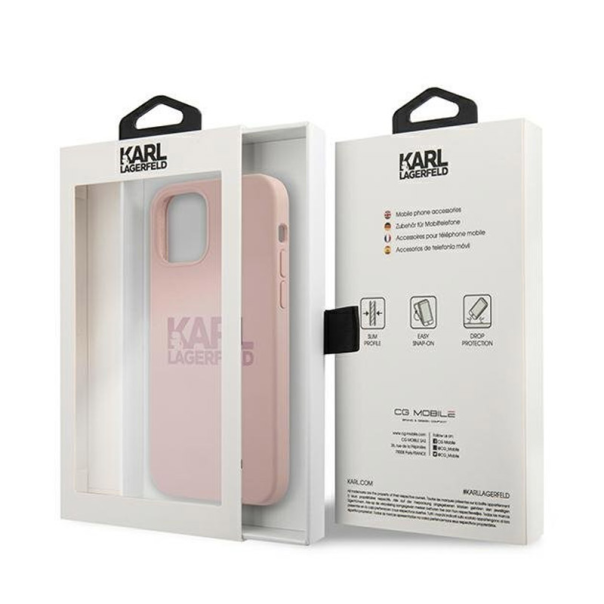 Maska za iPhone 12 Mini pink Karl Lagerfeld Logo - KLHCP12SSTKLTLP