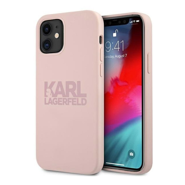 Maska za iPhone 12 Mini pink Karl Lagerfeld Logo - KLHCP12SSTKLTLP