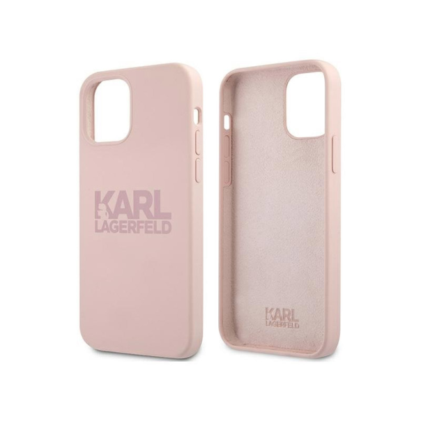 Maska za iPhone 12 Pro Max (67) pink Karl Lagerfeld Logo - KLHCP12LSTKLTLP