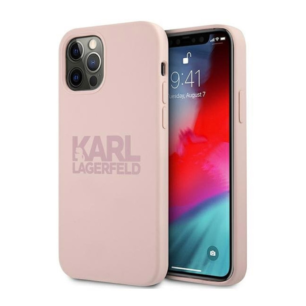 Maska za iPhone 12 Pro Max (67) pink Karl Lagerfeld Logo - KLHCP12LSTKLTLP