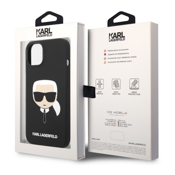 Maska Karl Lagerfeld MagSafe Compatible Case Liquid Silicone Karl Head for iPhone 14 Black - KLHMP14SSLKHBK