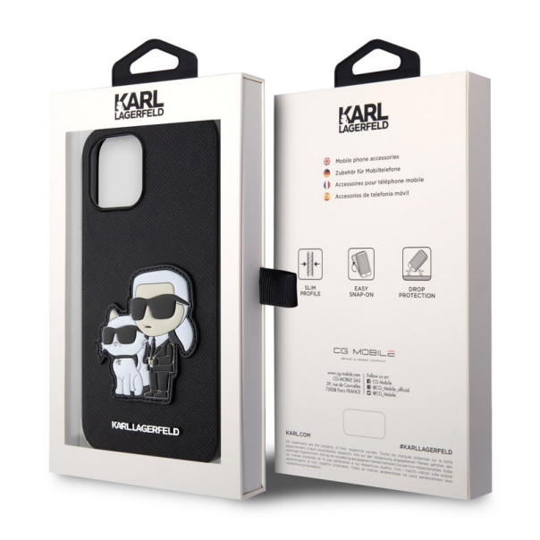 Maska za iPhone 12 Pro Max Black Karl Lagerfeld PU Saffiano Karl and Choupette NFT - KLHCP12LSANKCPK