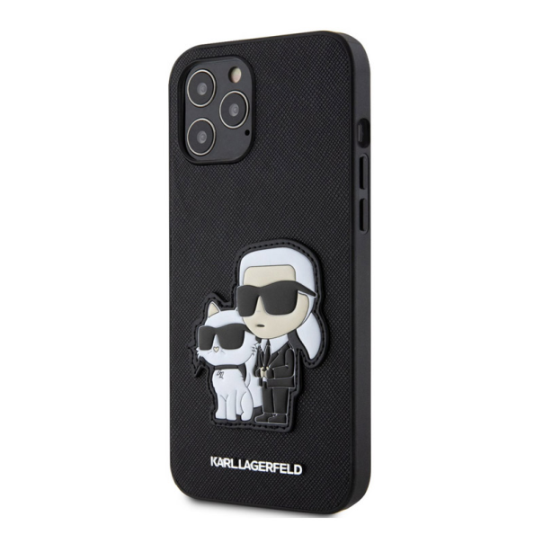 Maska za iPhone 12 Pro Max Black Karl Lagerfeld PU Saffiano Karl and Choupette NFT - KLHCP12LSANKCPK