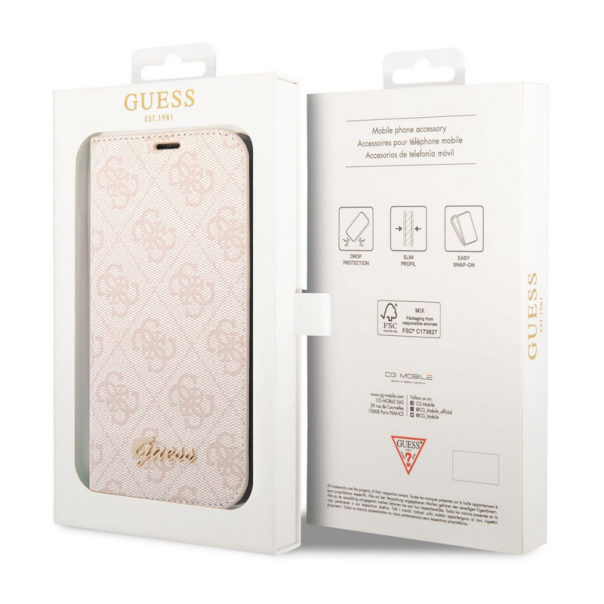 Maska za iPhone 14 na preklop Guess PC/ TPU 4G Metal Camera Outline Book Pink - GUBKP14SHG4SHP