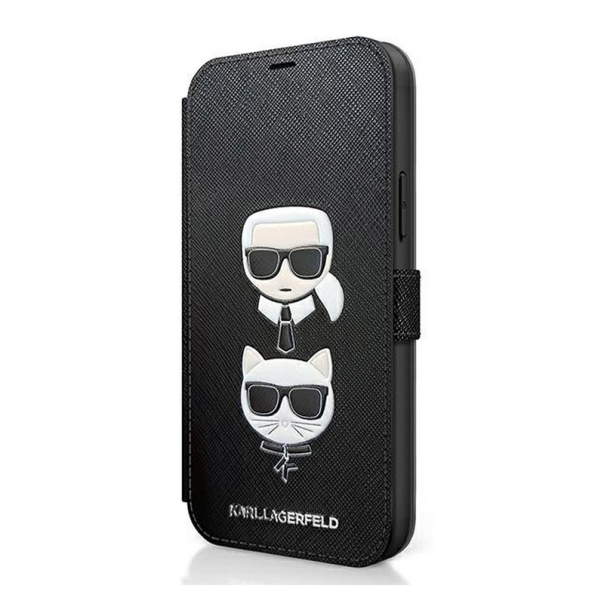 Maska za iPhone 12 Pro Max na preklop Karl Lagerfeld Karl Flip crna - KLFLBKP12LSAKICKCBK