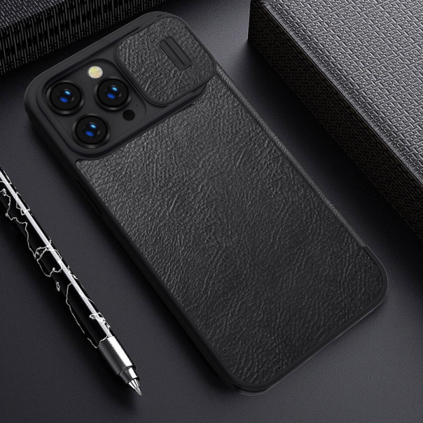 Maska za iPhone 14 Pro na preklop Nillkin Qin Pro crna - 203021