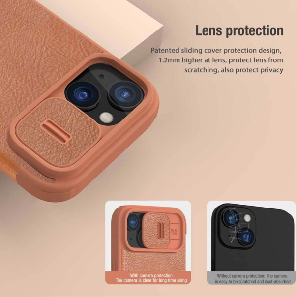 Maska za iPhone 15 braon na preklop Nillkin Qin Pro - 605042