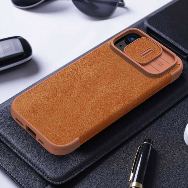 Maska za iPhone 15 Plus na preklop Nillkin Qin Pro crvena - 605038