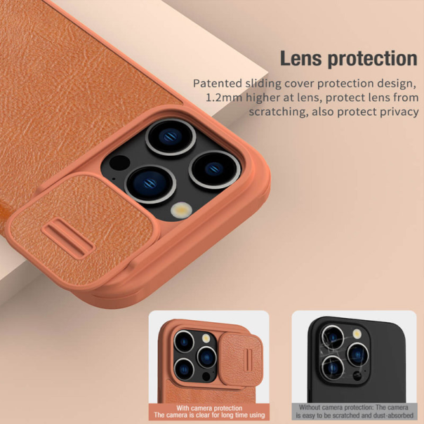 Maska za iPhone 15 Pro Max braon na preklop Nillkin Qin Pro - 605050