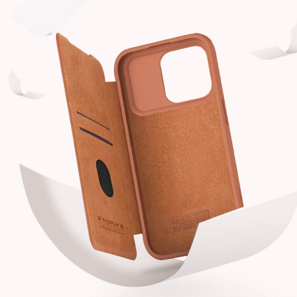 Maska za iPhone 15 Pro Max braon na preklop Nillkin Qin Pro - 605050
