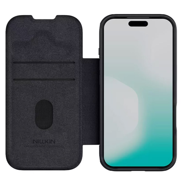 Maska za iPhone 17 Pro na preklop Nillkin Qin Pro crna - 620485