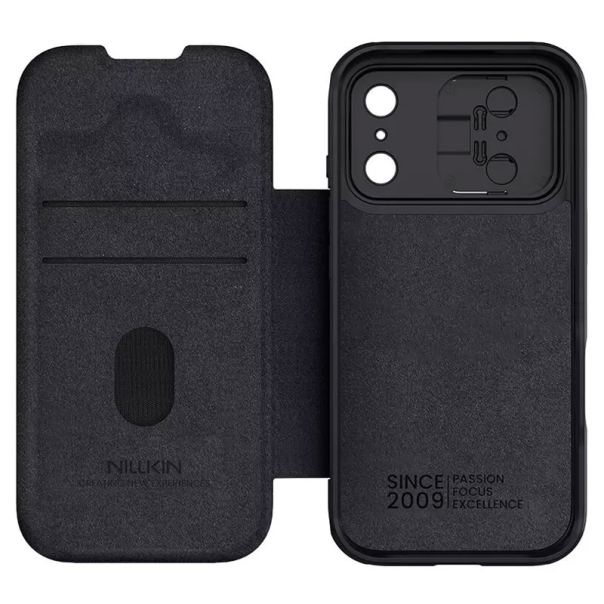 Maska za iPhone 17 Pro na preklop Nillkin Qin Pro crna - 620485
