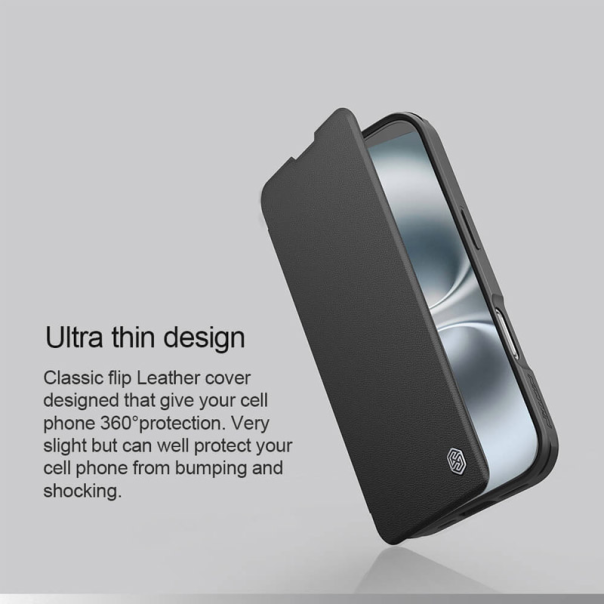 Maska za iPhone 16 (Plain Leather) na preklop Nillkin Qin Prop crna - 513503
