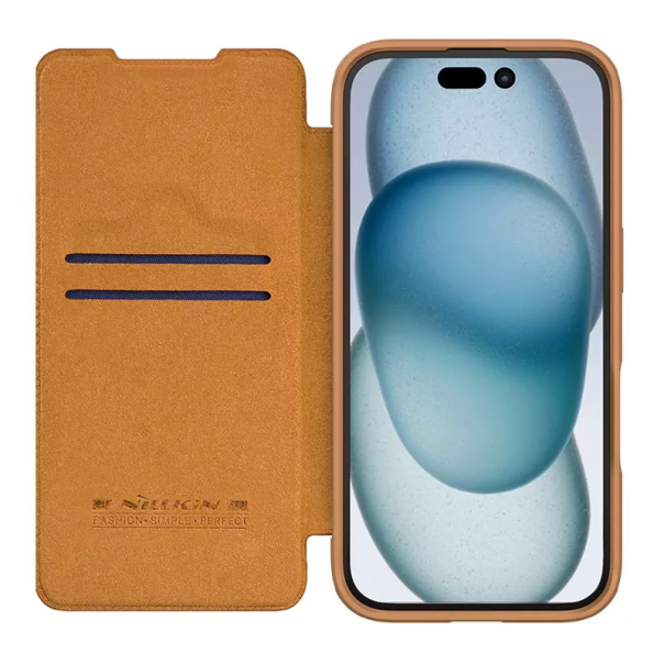 Maska za iPhone 16 Pro braon na preklop Nillkin Qin Prop - 513505
