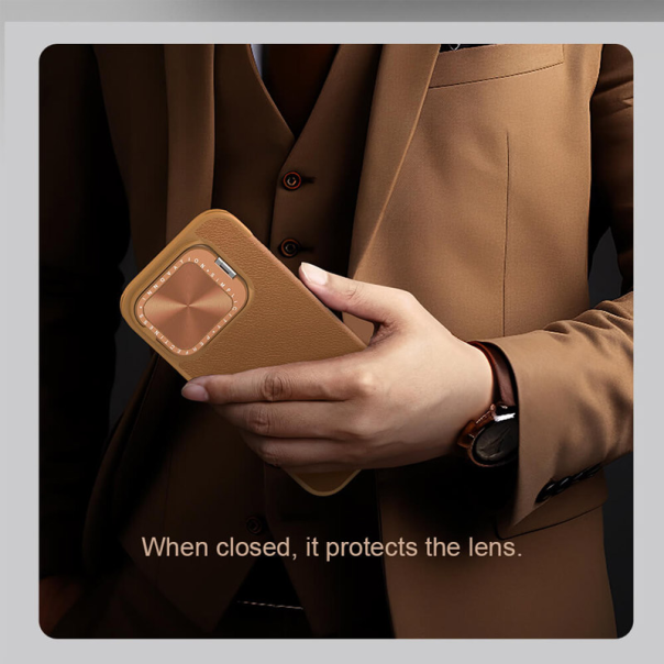 Maska za iPhone 16 Pro braon na preklop Nillkin Qin Prop - 513505