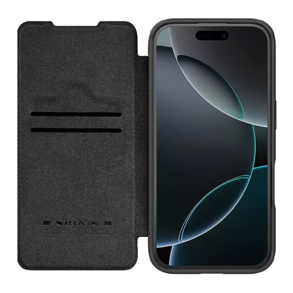 Maska za iPhone 16 Pro na preklop Nillkin Qin Prop crna - 513504