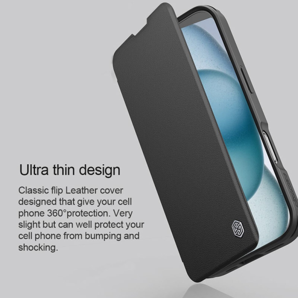 Maska za iPhone 16 Pro na preklop Nillkin Qin Prop crna - 513504