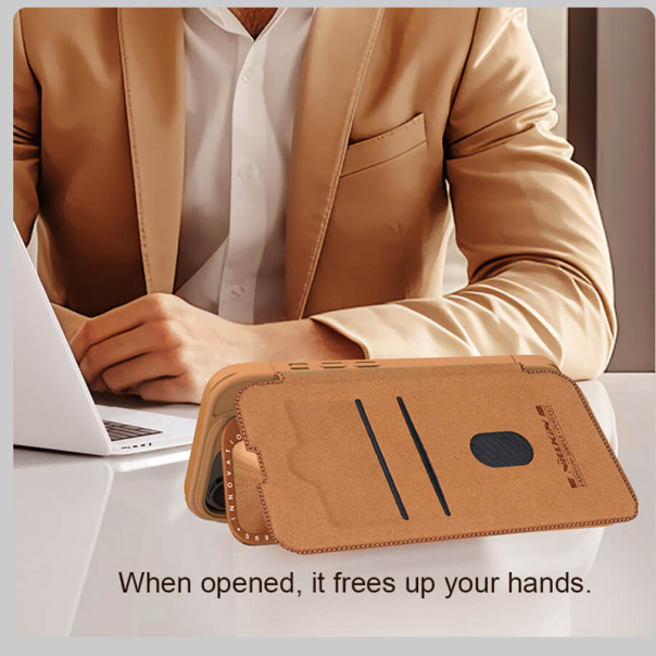 Maska za iPhone 16 Pro na preklop Nillkin Qin Prop crna - 513504