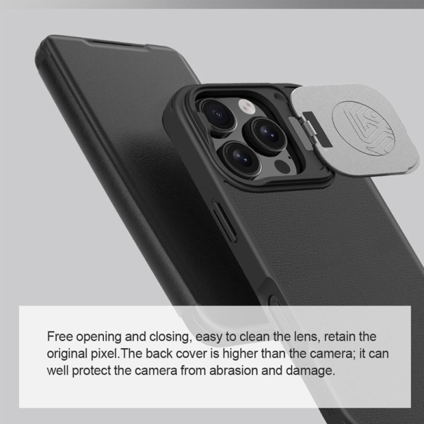 Maska za iPhone 16 Pro Max na preklop Nillkin Qin Prop crna - 513507