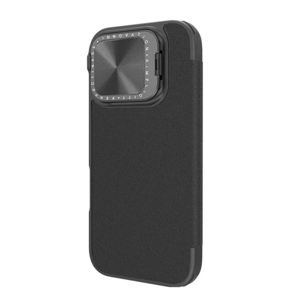 Maska za iPhone 16 Pro (Plain Leather) na preklop Nillkin Qin Prop crna - 513506