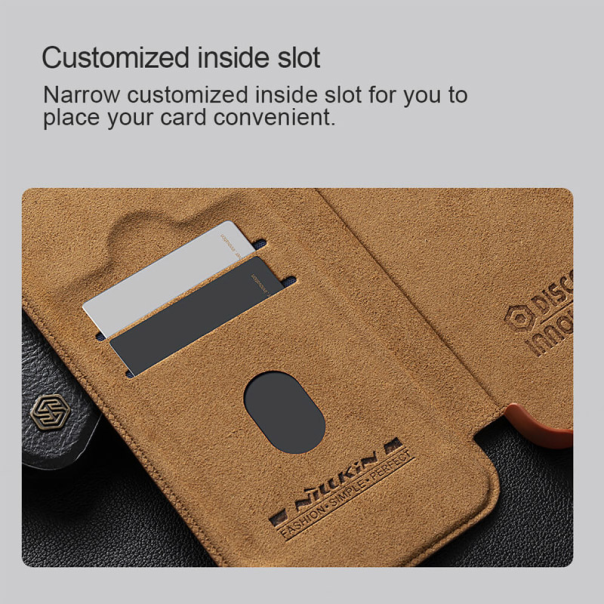 Maska za iPhone 16 Pro (Plain Leather) na preklop Nillkin Qin Prop crna - 513506