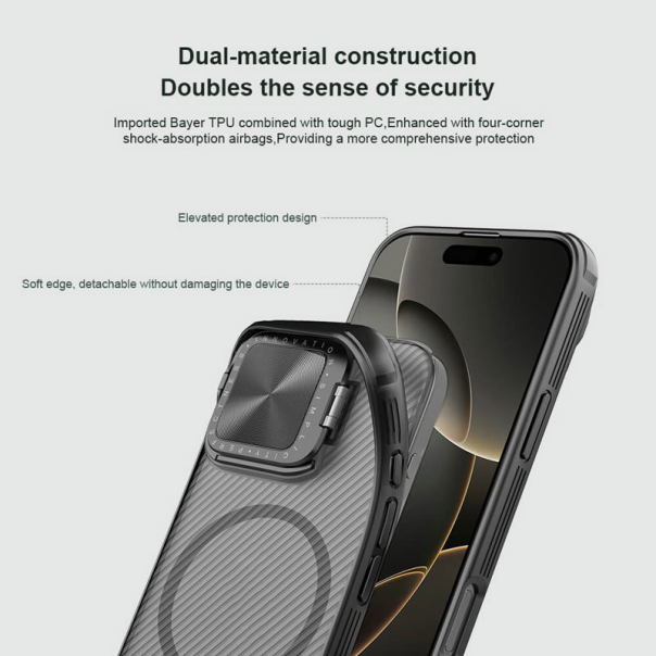 Maska za iPhone 16 Pro Max Nillkin CamShield Prop Magnetic transparent crna - 614696