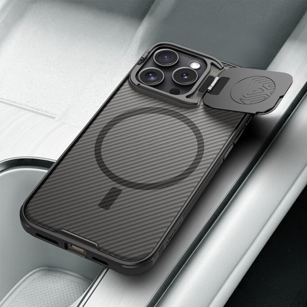 Maska za iPhone 16 Pro Max Nillkin CamShield Prop Magnetic transparent crna - 614696