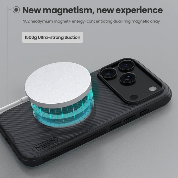 Maska za iPhone 17 Pro (bez otvora za logo) Nillkin Super Frosted Shield Pro Magnetic crna - 620527