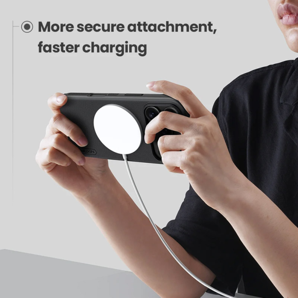 Maska za iPhone 17 Pro (bez otvora za logo) Nillkin Super Frosted Shield Pro Magnetic crna - 620527