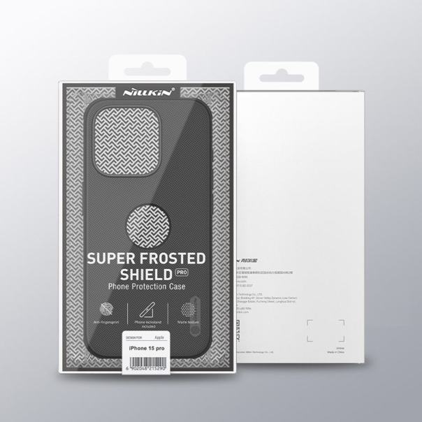 Maska za iPhone 15 Pro (sa otvorom za logo) Nillkin Super Frosted Shield Pro crna - 608720
