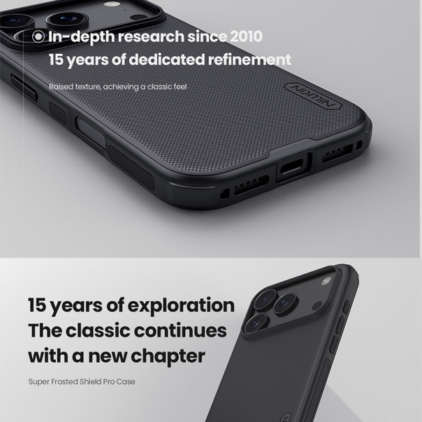 Maska za iPhone 17 Pro (bez otvora za logo) Nillkin Super Frosted Shield Pro crna - 621042