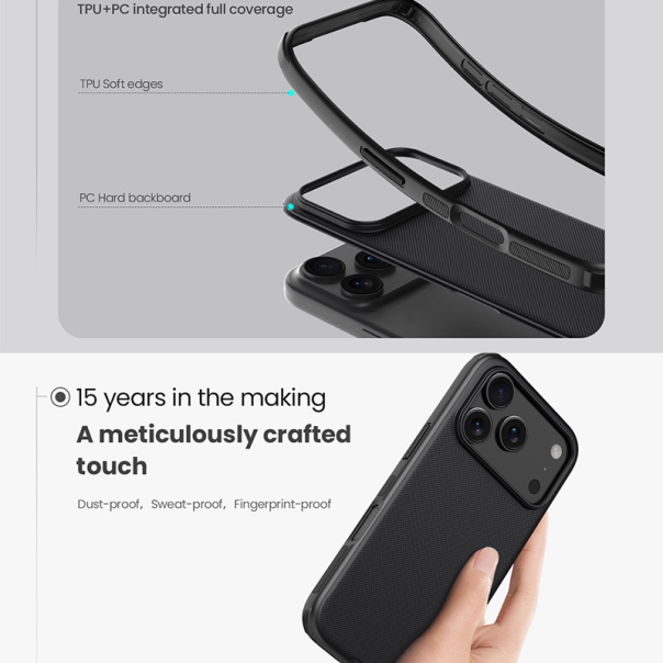 Maska za iPhone 17 Pro (bez otvora za logo) Nillkin Super Frosted Shield Pro crna - 621042