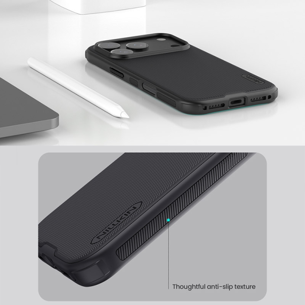 Maska za iPhone 17 Pro (bez otvora za logo) Nillkin Super Frosted Shield Pro crna - 621042