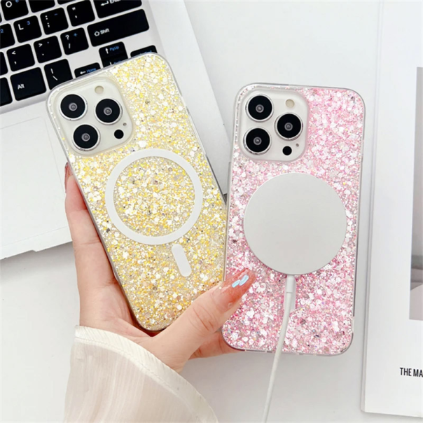 Maska za iPhone 14 Pro Shine Shimmer Mag Case roze - 610847