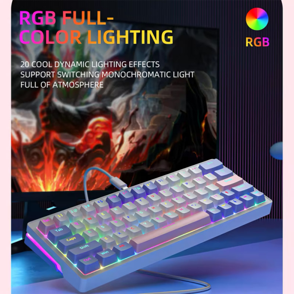mehanička Wireless tastatura ZIFRIEND ZA63 Pro belo plava (zuti switch) - 609937