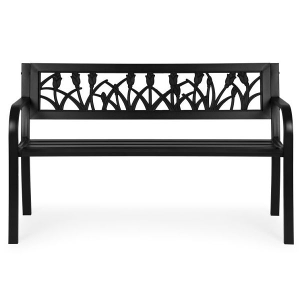 MULTIGARDEN Metalna baštenska klupa 120×50 cm sa dekorativnim naslonom, crna - - EP3003403
