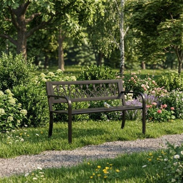 MULTIGARDEN Metalna baštenska klupa 120×50 cm sa dekorativnim naslonom, crna - - EP3003403