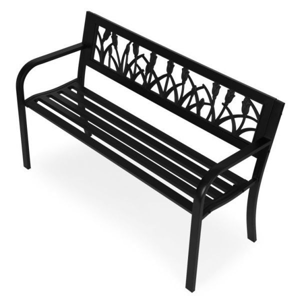 MULTIGARDEN Metalna baštenska klupa 120×50 cm sa dekorativnim naslonom, crna - - EP3003403