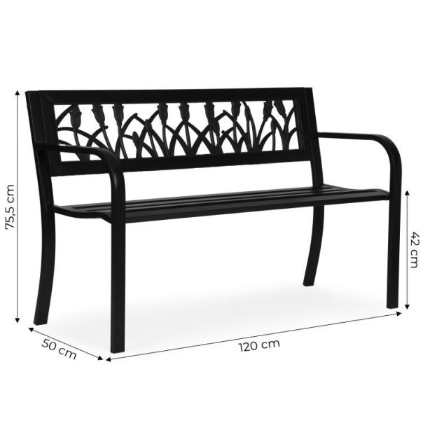 MULTIGARDEN Metalna baštenska klupa 120×50 cm sa dekorativnim naslonom, crna - - EP3003403