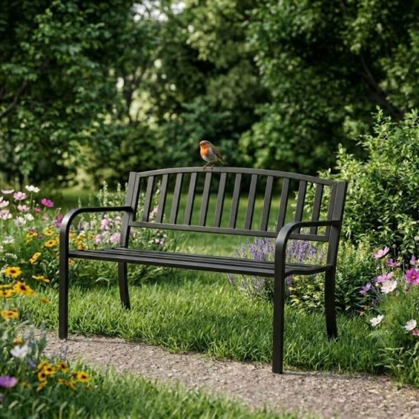 MULTIGARDEN Metalna baštenska klupa 120×50 cm sa naslonom, crna - - EP3003406