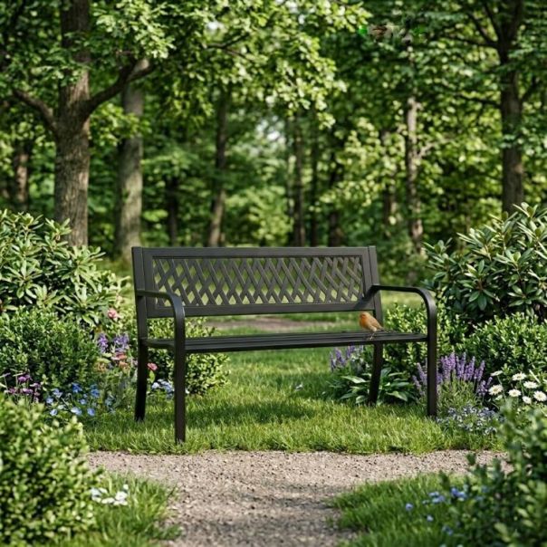 MULTIGARDEN Metalna baštenska klupa 120×50 cm sa rešetkastim naslonom, crna - - EP3003409