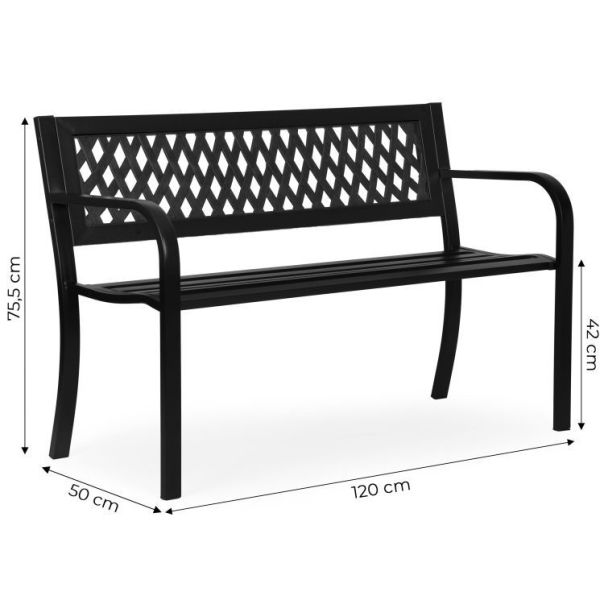 MULTIGARDEN Metalna baštenska klupa 120×50 cm sa rešetkastim naslonom, crna - - EP3003409