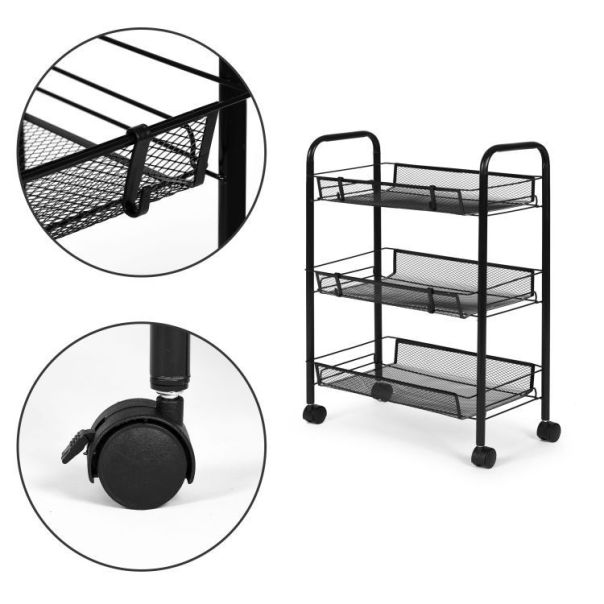 MODERNHOME Metalna mobilna polica za kupatilo sa 3 nivoa i točkićima black - PJJKT0103-03