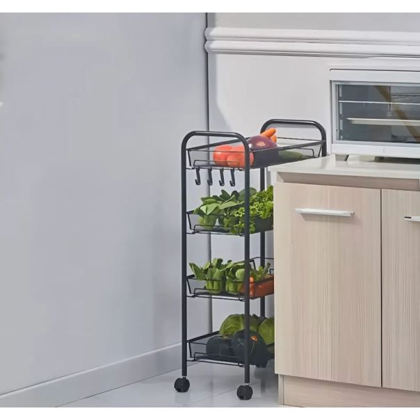 MODERNHOME Metalna mobilna polica za kupatilo sa 4 nivoa i točkićima black - PJJKT0103-04