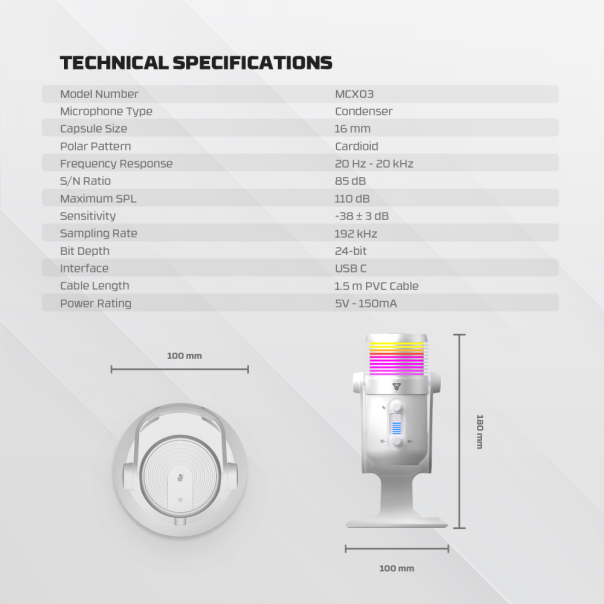 FANTECH Mikrofon MCX03 Leviosa Max Space edition, bela - 218386