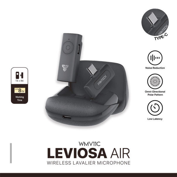 Mikrofon Wireless Fantech Lavalier Leviosa Air WMV11C (Single Mic) Type-C crni - G213454