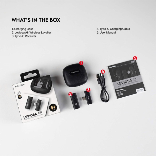 Mikrofon Wireless Fantech Lavalier Leviosa Air WMV11C (Single Mic) Type-C crni - G213454