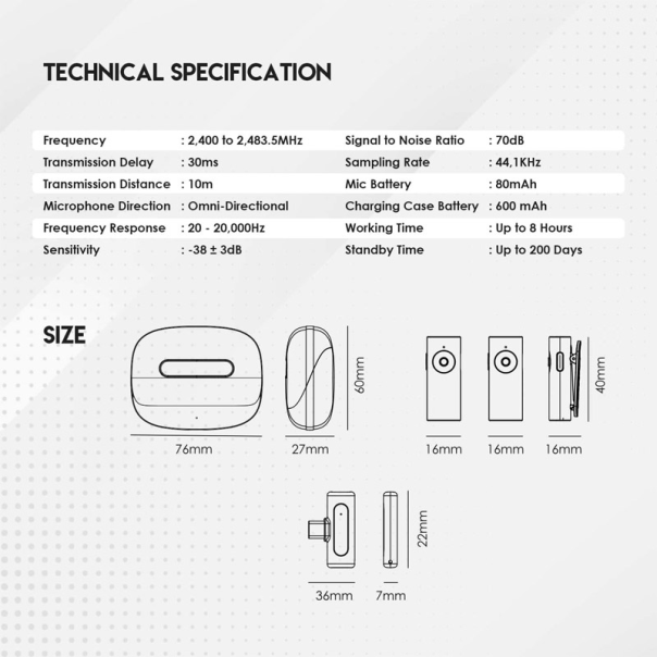 Mikrofon Wireless Fantech Lavalier Leviosa Air WMV21C (Dual Mic) Type-C crni - G213456