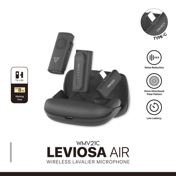 Mikrofon Wireless Fantech Lavalier Leviosa Air WMV21C (Dual Mic) Type-C crni - G213456