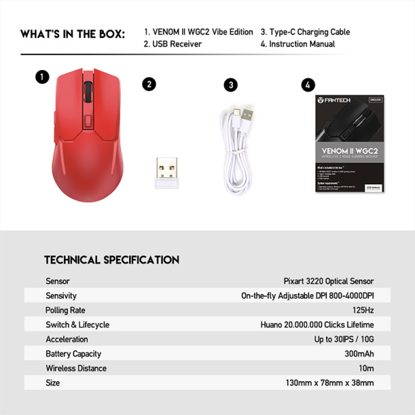 Miš Gaming Fantech WGC2 Venom II crveni - G208871